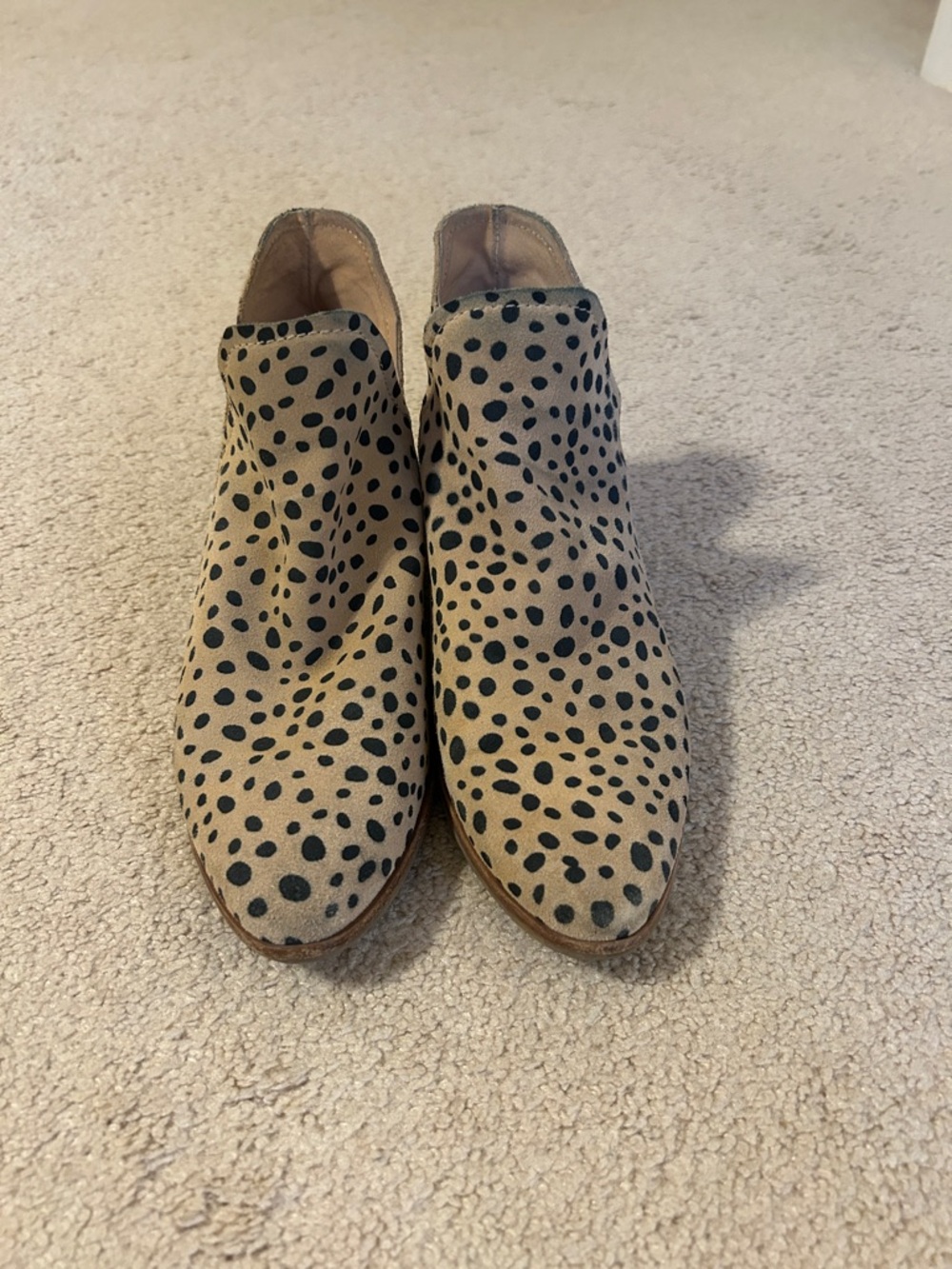 Dolce Vita Beige Suede Ankle Booties with Black Spot Print